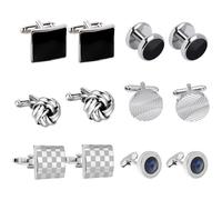 DKDDSSS 6 Pairs Bouton de Manchette Homme, Boutons de Manchette Classiques pour Homme, Boutons de Manchette en Acier Inoxydable, À La Mode Rétro Rayé Manchette, pour Mariage Business