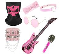 DKDDSSS 8 Pcs Deguisements Rock Accessoires, Accessoires de Costume Punk, Deguisement Hippie, Accessoires de Costumes Punk, Deguisement Disco pour Femmes Adulte Fête des Années 70 80 90