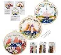 DKDDSSS Lot De 3 Kit Broderie Débutant, Paysage de Rêve, Avec Tambour, Fil, Aiguille, Motif Et Instructions pour Loisirs Créatifs Adultes