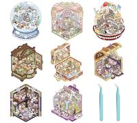 DKDDSSS Lot de 8 Autocollants de Maison 3D DIY, DIY 3D Autocollants Maison Set, 3D Stickers Scene pour Enfants et Adultes, Créez Votre Propre Supermarché Café Maison Librairie Restaurant