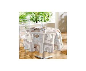 dkdo Nappe - Toile cirée Ronde - diamètre 160 cm - Cosy Coeur - Beige