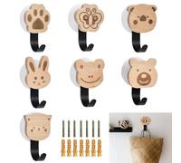 DKEROSS 7 Pièces Crochets en Bois, Patère Murale Adhesif et à Visser pour Chambre Enfant, Porte Manteau pour Salon, Cuisine