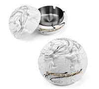 DKEROSS Cendrier en Beton et Intérieur en Inox avec Couvercle - Design Moderne Lune à Motif Astronaute, Poubelle de Table Exterieur