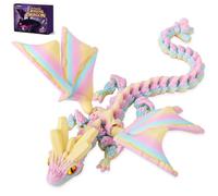 Dketlu Dragon imprimé en 3D avec ailes, jouet dragon articulé imprimé en | Jouet dragon 3D, cadeaux d'anniversaire pour garçons et filles (arc-en-ciel)