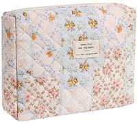 Dkieuyu Lot de 2 trousses de maquillage florales, jolie trousse de maquillage matelassée en coton pour femmes, trousse de maquillage de voyage, grande trousse de toilette pour femmes et filles, M2 - 1