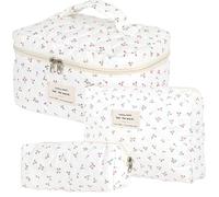 Dkieuyu Lot de 2 trousses de maquillage mignonnes en coton matelassé, trousse de maquillage florale, trousse de maquillage de voyage, grande trousse de toilette pour femmes et filles, P1 - 3 pièces,