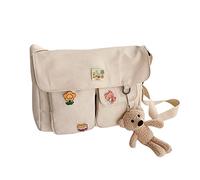 DKIIL NOIYB Sac à bandoulière en toile Kawaii avec épingles Kawaii et pendentif ours pour filles, sac à bandoulière kawaii décontracté multi-poches pour école adolescente, 01-a Beige, 30