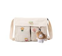 DKIIL NOIYB Sac à Bandoulière Kawaii en Toile pour Filles - Multi-Poches Décontracté avec Épingles et Pendentif Ours pour l'École et les Adolescentes, 03-Cat