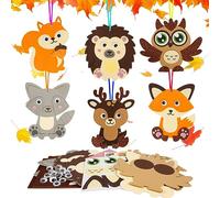 DKINY 12 Kits Activité Manuelle Animaux pour Enfants DIY Cerf Raton laveur Renard Écureuil Hibou Lion avec Autocollant en EVA pour Loisir Créatif Fête Jeux Groupe Automne