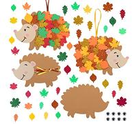 DKINY 12 Kits Bricolage Hérissons à Feuilles en Mousse pour Enfants Loisirs Créatifs Fêtes Activité Manuelle de Groupe pour Automne Hiver Décorations Suspendues