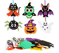 DKINY 12 Kits d'Activité Manuelle Halloween d'Enfants DIY Araignée Chauve-Souris Hibou Citrouille Fantôme Chat avec Autocollant en EVA pour Loisir Créatif Fête Jeux Groupe