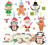 DKINY 12 Kits d'Activité Manuelle Noël d'Enfants DIY Bonhomme Neige Wapiti Pingouin Homme Épices Père Noel Elfe avec Autocollant en EVA pour Loisir Créatif Fête Jeux Groupe