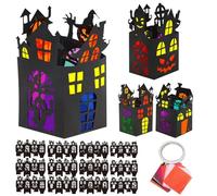 DKINY 12 Kits DIY Maison Hantée Halloween en Papier Silhouette Araignée Fantôme Hibou Citrouille Bricolage Maison Lampion pour Enfants Activité Manuelle d'Halloween