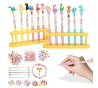 DKINY 12 Kits Fabriquer Stylos Dinosaure pour Enfants Création Stylo Personnalisé avec Ornements Perles Paillettes pour Activité Fête Scolaire Cadeau Anniversaires