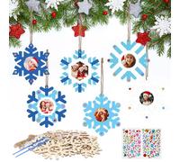 DKINY 12pcs Bricolage Cadre Photo Flocon Neige en Bois à Suspendre pour Enfants Loisir Créatif d'Hiver Noël Activité Familiale Fête Decoration Interieur