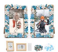 DKINY 2pcs Bricolage Cadre Photo Carré Flocons de Neige avec Ornements Coquillages et Colles Laiteuses pour Enfant Loisir Créatif Hiver Activité Manuelle Fête Noël Cadeau