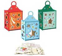 DKINY 3 Kits Bricolage Lanterne Étoile de Noël en Bois à Colorer avec Autocollants Etoiles en Mousse pour Enfants Activités Manuelles Noel Loisir Créatif DIY Décoration