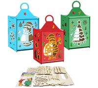 DKINY 3 Kits Bricolage Lanterne Noël en Bois à Colorer avec Autocollants Noel en Mousse pour Enfants Activités Manuelles Noel Loisir Créatif d'Hiver DIY Décoration