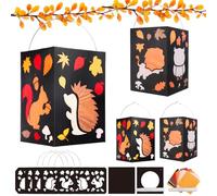 DKINY 4 Kits DIY Lanterne Automne en Papier Motif Hérisson Écureuil Hibou Lion avec Colle Lampion Créatif pour Enfants Activité Manuelle d'Automne Halloween