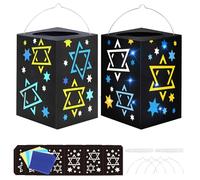 DKINY 4 Kits DIY Lanterne Hanoukka en Papier Motif Hexagramme Bleu Jaune avec Colle Lampion Créatif pour Enfants Activité Manuelle d'Hanukkah Fête des Lumières