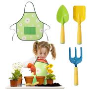 DKINY 4 Outils Jardinage Enfants Outillage Bêche Pelle Râteau Tablier Vert de Jardin pour Jeux Jouet Extérieur dans Jardin Sable Plage 3 4 5 6 7 8 Ans Garçon Fille