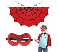 DKINY 70cm Cape Araignée Rouge-Noire Motifs Toile d'Araignee Noire avec Masque pour Enfants Déguisement Halloween Costume Carnaval Fête Costumée Jeux Drôle