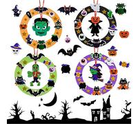 DKINY 8 Kits DIY Couronnes d'Halloween avec Autocollant en EVA pour Enfants Activité Manuelle d'Art Loirsir Créatif pour Artisanat Déco Suspendu Sorcière Zombie Citrouille