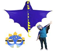 DKINY 80cm Cape Dinosaure Bleu Foncé d'Enfant avec Masque Costume Ptérosaure Déguisement Carnaval pour Garçon Fille Cosplay Fête Halloween Épiphanie Anniversaire Soirée