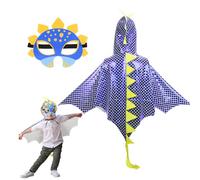 DKINY 80cm Cape Dinosaure Bleue-Blanche d'Enfant avec Masque Costume Ptérosaure Déguisement Carnaval pour Garçon Fille Cosplay Fête Halloween Épiphanie Anniversaire