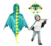 DKINY 80cm Cape Dinosaure Cyan d'Enfant avec Masque Costume Ptérosaure Déguisement Carnaval pour Garçon Fille Cosplay Fête Halloween Épiphanie Anniversaire Soirée