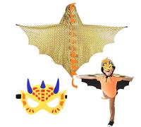 DKINY 80cm Cape Dinosaure Dorée d'Enfant avec Masque Costume Ptérosaure Déguisement Carnaval pour Garçon Fille Cosplay Fête Halloween Épiphanie Anniversaire Soirée