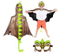 DKINY 80cm Cape Dinosaure Marron d'Enfant avec Masque Costume Ptérosaure Déguisement Carnaval pour Garçon Fille Cosplay Fête Halloween Épiphanie Anniversaire Soirée