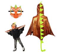 DKINY 80cm Cape Dinosaure Orange d'Enfant avec Masque Costume Ptérosaure Déguisement Carnaval pour Garçon Fille Cosplay Fête Halloween Épiphanie Anniversaire Soirée