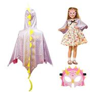 DKINY 80cm Cape Dinosaure Rose Argentée d'Enfant avec Masque Costume Ptérosaure Déguisement Carnaval pour Garçon Fille Cosplay Fête Halloween Épiphanie Anniversaire Soirée
