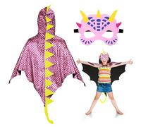 DKINY 80cm Cape Dinosaure Rose d'Enfant avec Masque Costume Ptérosaure Déguisement Carnaval pour Garçon Fille Cosplay Fête Halloween Épiphanie Anniversaire Soirée