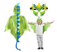 DKINY 80cm Cape Dinosaure Verte Brillante d'Enfant avec Masque Costume Ptérosaure Déguisement Carnaval pour Garçon Fille Cosplay Fête Halloween Épiphanie Anniversaire Soirée