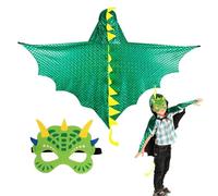 DKINY 80cm Cape Dinosaure Verte d'Enfant avec Masque Costume Ptérosaure Déguisement Carnaval pour Garçon Fille Cosplay Fête Halloween Épiphanie Anniversaire Soirée