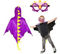 DKINY 80cm Cape Dinosaure Violette Foncée d'enfant avec Masque Costume Ptérosaure Déguisement Carnaval pour Garçon Fille Cosplay Fête Halloween Épiphanie Anniversaire Soirée