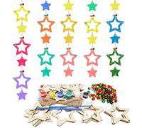 DKINY DIY Guirlande Étoile de Noël avec Clochettes 30pcs Etoiles en Bois à Colorer avec Pinceaux et Peinture Guirlandes Créatifs pour Activité Enfant Fête Déco Suspendu