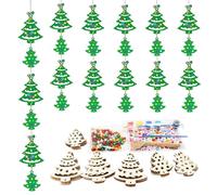 DKINY DIY Guirlande Noël Clochette 30pcs Arbres Noel en Bois à Colorer avec Pinceaux et Peinture Bricolage Guirlandes Créatifs pour Activité Enfant Fête Déco Suspendu