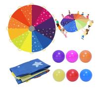 DKINY Jeux de Société Parachute 2.5m Arc-en-Ciel avec 12 Poignées et Balles Colorées pour Enfant Jeu Plein Air Extérieur Intérieur Jouet Scolaire Groupe Fête