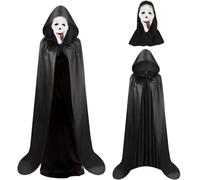 DKINY Masque fantôme d'Halloween avec langue mobile | Masque effrayant en latex avec cape noire, costume d'Halloween pour adultes, fête d'Halloween, carnaval, cosplay