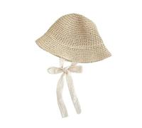 DKJAHSEK Chapeau en dentelle à la mode, casquette d'été paille avec nœud for fille, chapeau de plage, chapeaux princesse pour Voyage Décoration Vacances(Beige,0-36Months (48))