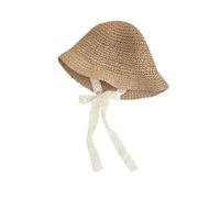 DKJAHSEK Chapeau en dentelle à la mode, casquette d'été paille avec nœud for fille, chapeau de plage, chapeaux princesse pour Voyage Décoration Vacances(Khaki,3-6Years (52))