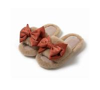 DKJAHSEK Hiver femmes pantoufle talon plate-forme fourrure douce chaud intérieur dame bout ouvert moelleux maison pantoufles(Brown-5,36-37)