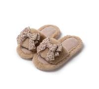 DKJAHSEK Hiver femmes pantoufle talon plate-forme fourrure douce chaud intérieur dame bout ouvert moelleux maison pantoufles(Brown-1,38-39)