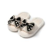 DKJAHSEK Hiver femmes pantoufle talon plate-forme fourrure douce chaud intérieur dame bout ouvert moelleux maison pantoufles(White-6,36-37)