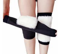 DKJAHSEK Hommes Femmes Hiver Peau de Mouton Laine Thermique Genou articulations chauffes Coussinets Flexibles Protecteur épais Couleur Unie Chaleur(A Black,L)