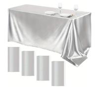 DKJAHSEK Nappe en Satin Nappe rectangulaire en Satin, Lisse et Brillante, Couleur Unie, Blanche et Rose, Fournitures de fête de Mariage, décorations de Table(Silver Gray,145x320cm)