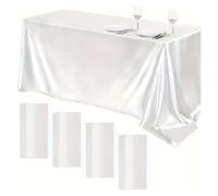 DKJAHSEK Nappe en Satin Nappe rectangulaire en Satin, Lisse et Brillante, Couleur Unie, Blanche et Rose, Fournitures de fête de Mariage, décorations de Table(White,145x320cm)